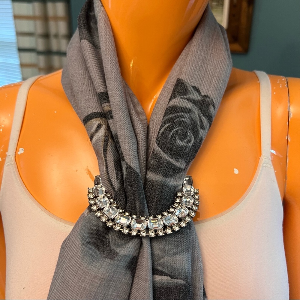 Vintage Rhinestone Half Moon Scarf Slider or Belt Buckle